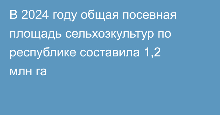 В 2024 году общая посевная площадь сельхозкультур по республике составила 1,2 млн га